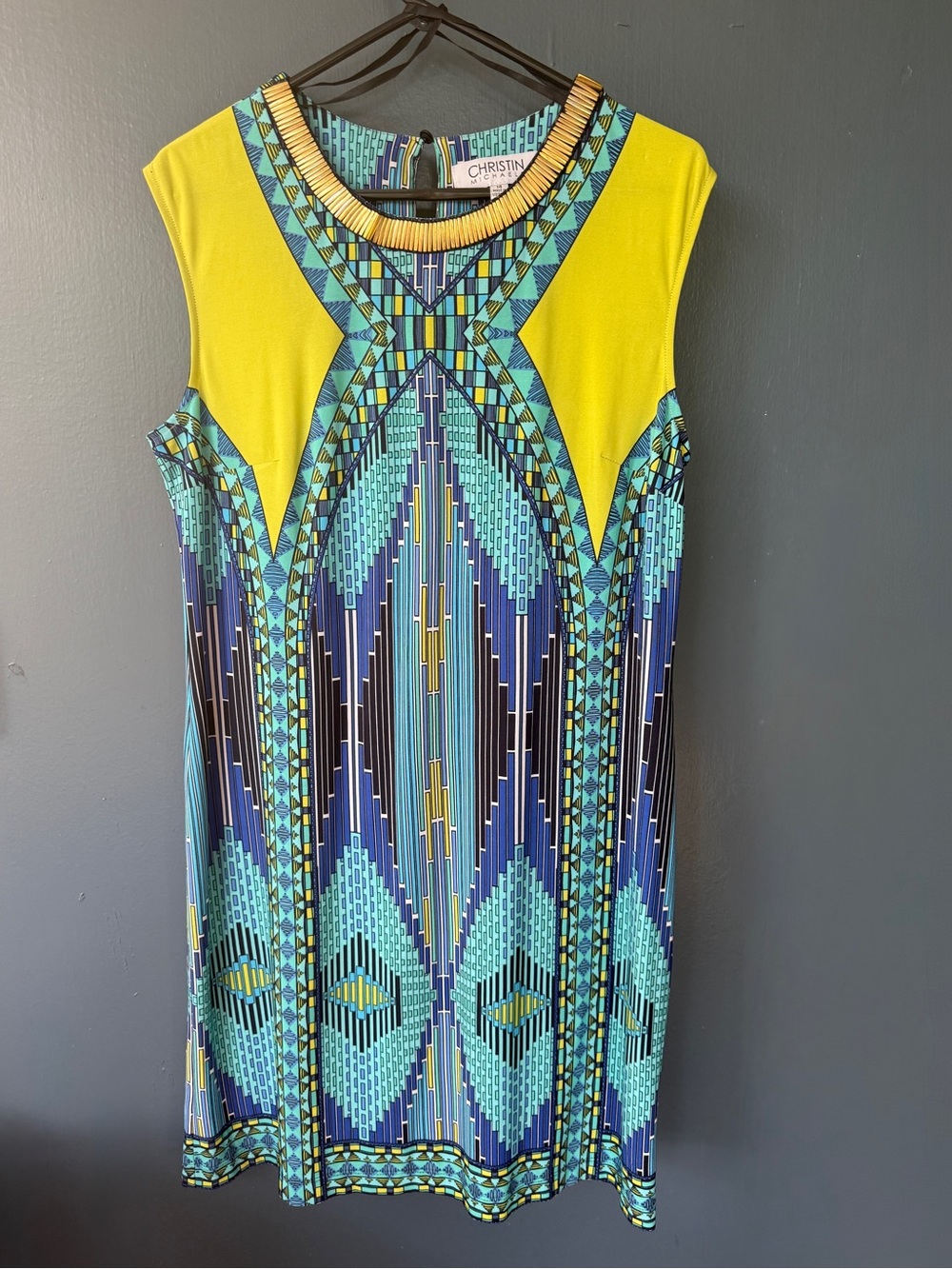 Christina Geometric Mini Dress in Yellow and Blue